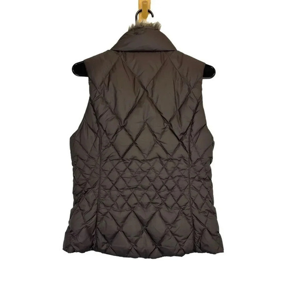 Eddie Bauer Goose Down Puffer Vest Women's Small Brown Full Zip Pockets Faux Fur - Picture 3 of 8